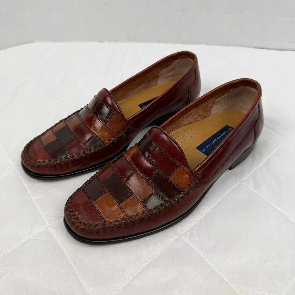 Vintage 90s Giorgio Brutini Men 9.5D Patchwork Leather Loafers Brazil